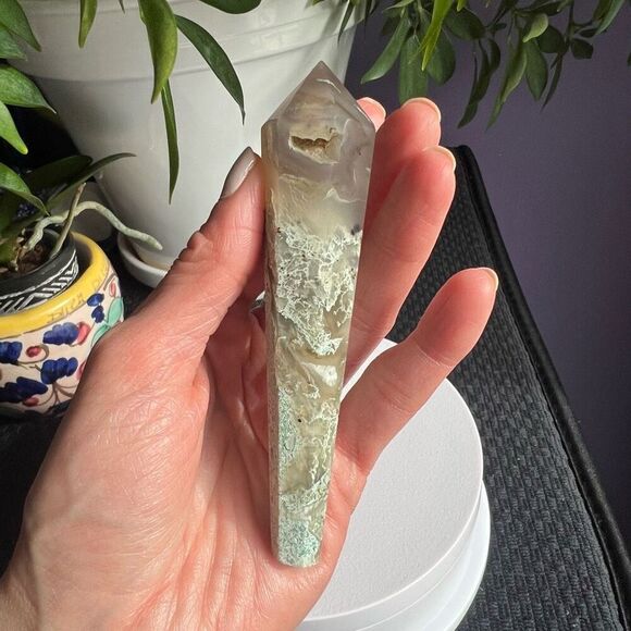 Moss Agate Crystal Meditation Wand (#8) - Picture 2 of 11